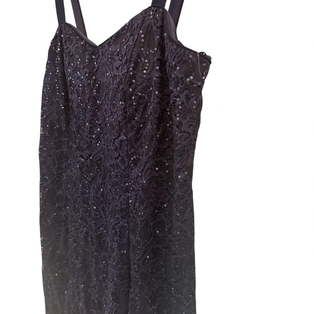 R & M Richards Navy Blue Floral Sequin Cocktail Dress, 14W